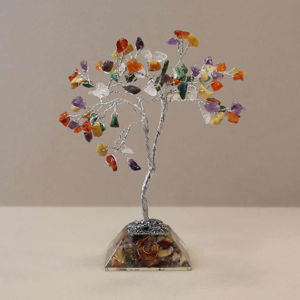 Gemstone Tree with Orgonite Base Featuring 80 Colourful Stones