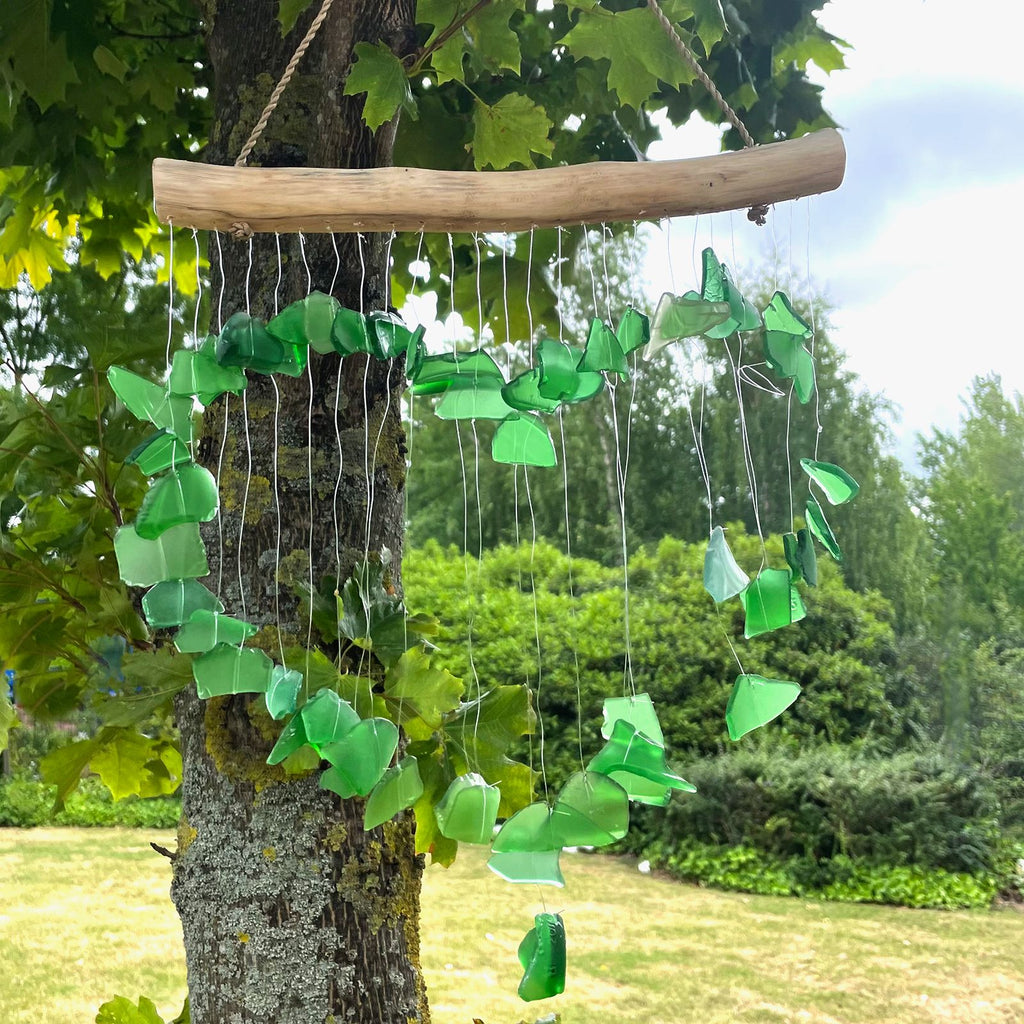 Love Chime Green Recycled Glass Wind Chimes for Outdoor Decor