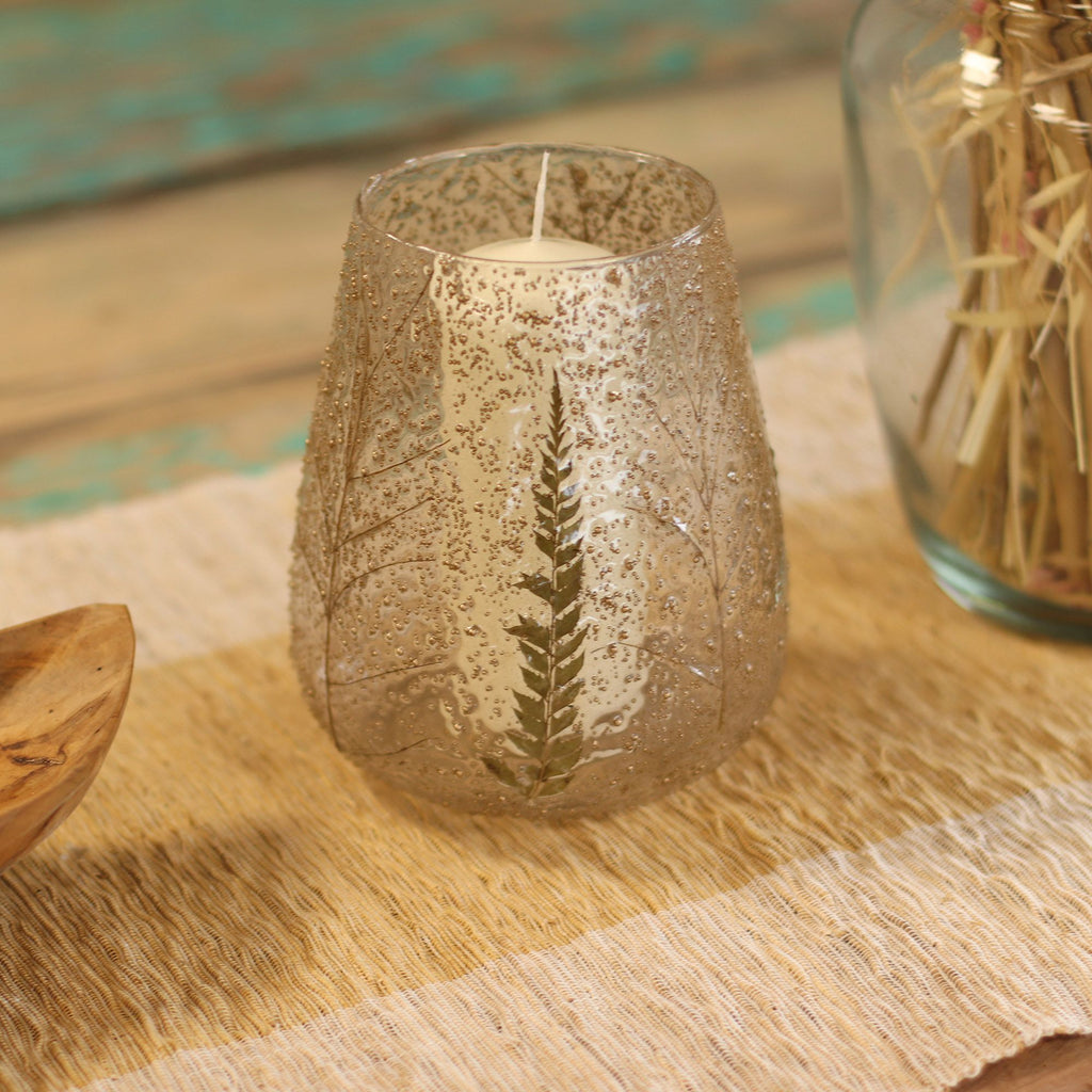 Natural Floral Glass Large Bowl Candle Holder for Home Decor