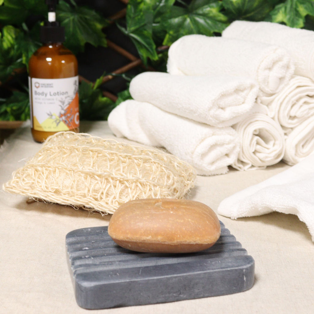 Grey Soapstone Soap Dish with Heavy Ridges for Practical Use