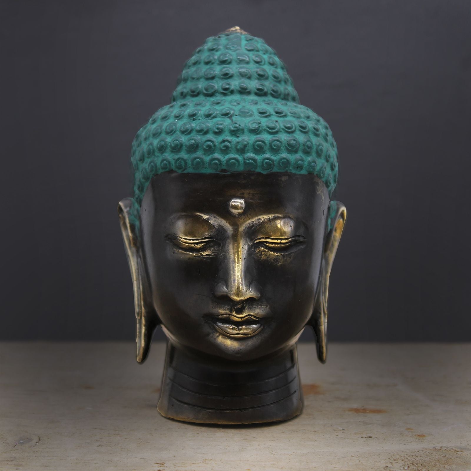 Large Antique Brass Buddha Head for Home Decor and Feng Shui Use