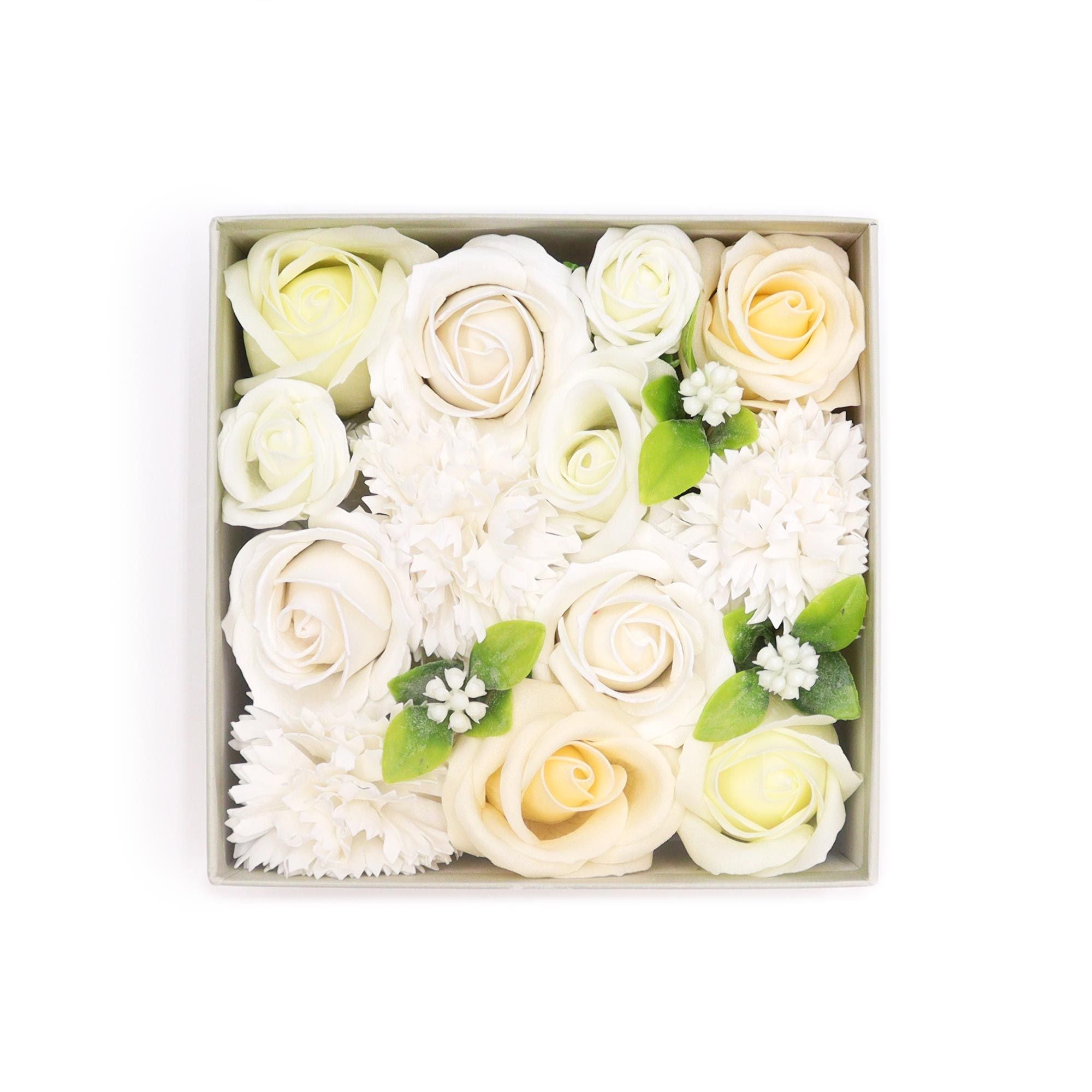 Square Box Wedding Blessings White and Ivory Soap Flower Gift Set