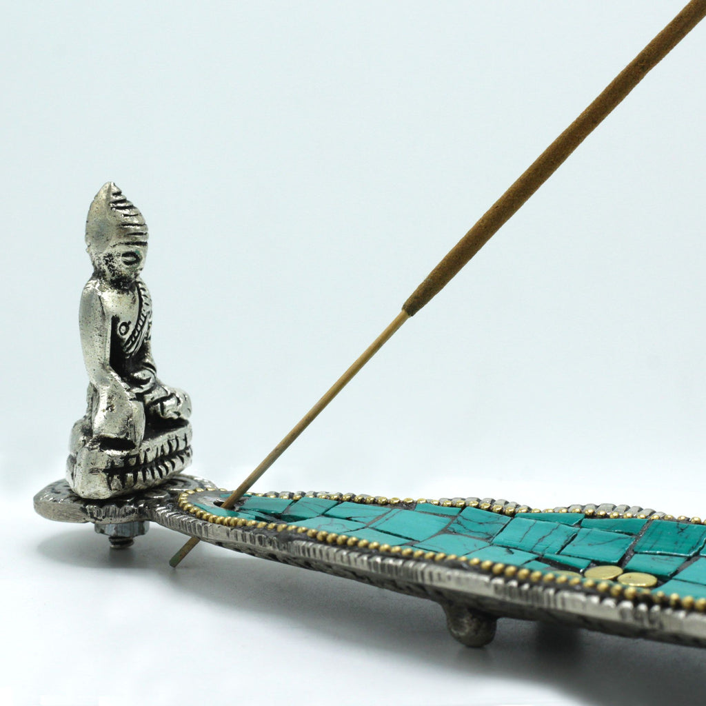 Buddha Long Leaf Tibetan Decor Incense Holder with Serene Design