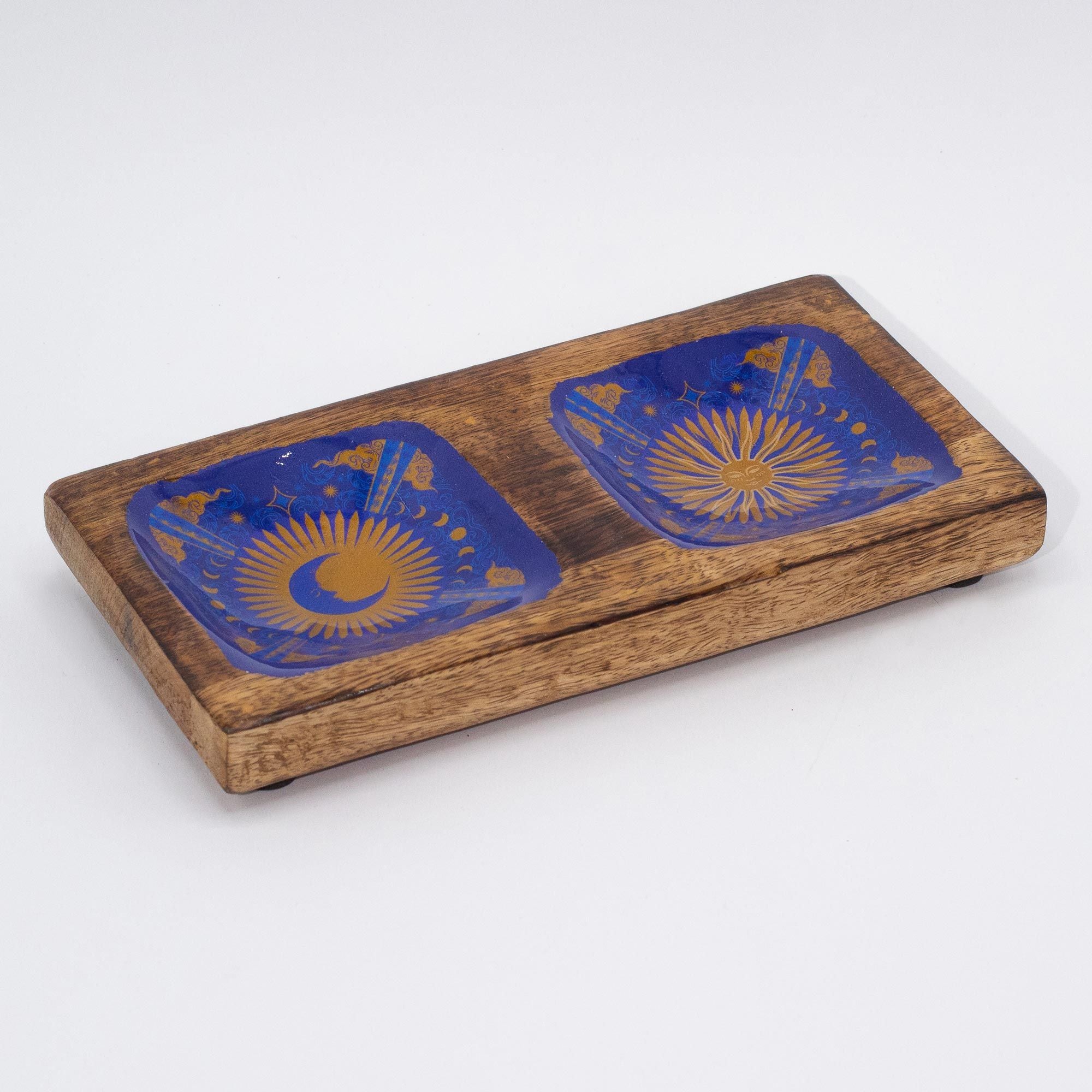 Hop Hare Enameled Double Trinket Tray with Sun and Moon Design