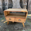 Small TV Stand with 2 Draws Round in Recycled Wood for Storage