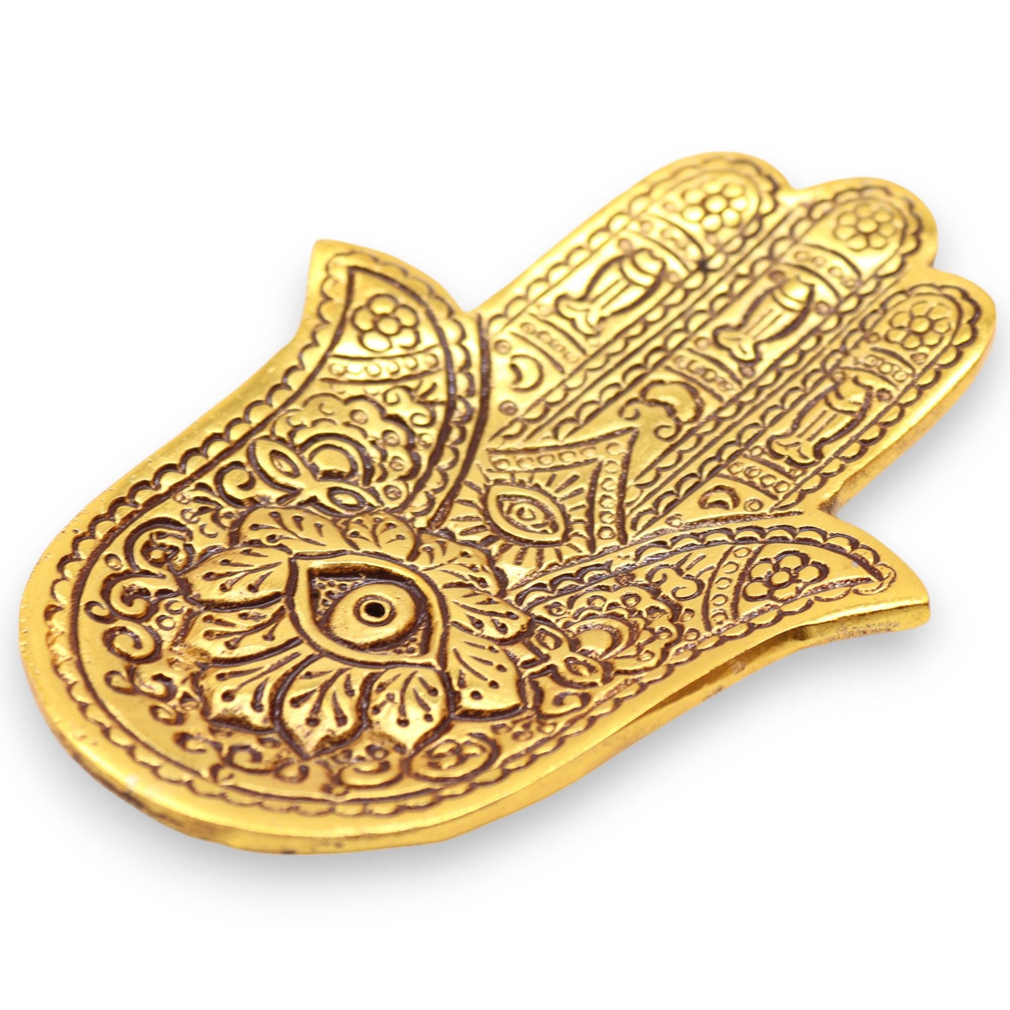 Gold Aluminium Small Hamsa Incense Holder for Home Decor