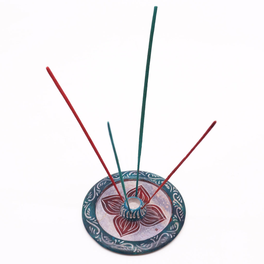 Soapstone Disc Incense Holder with Four Petal Design for Aromas