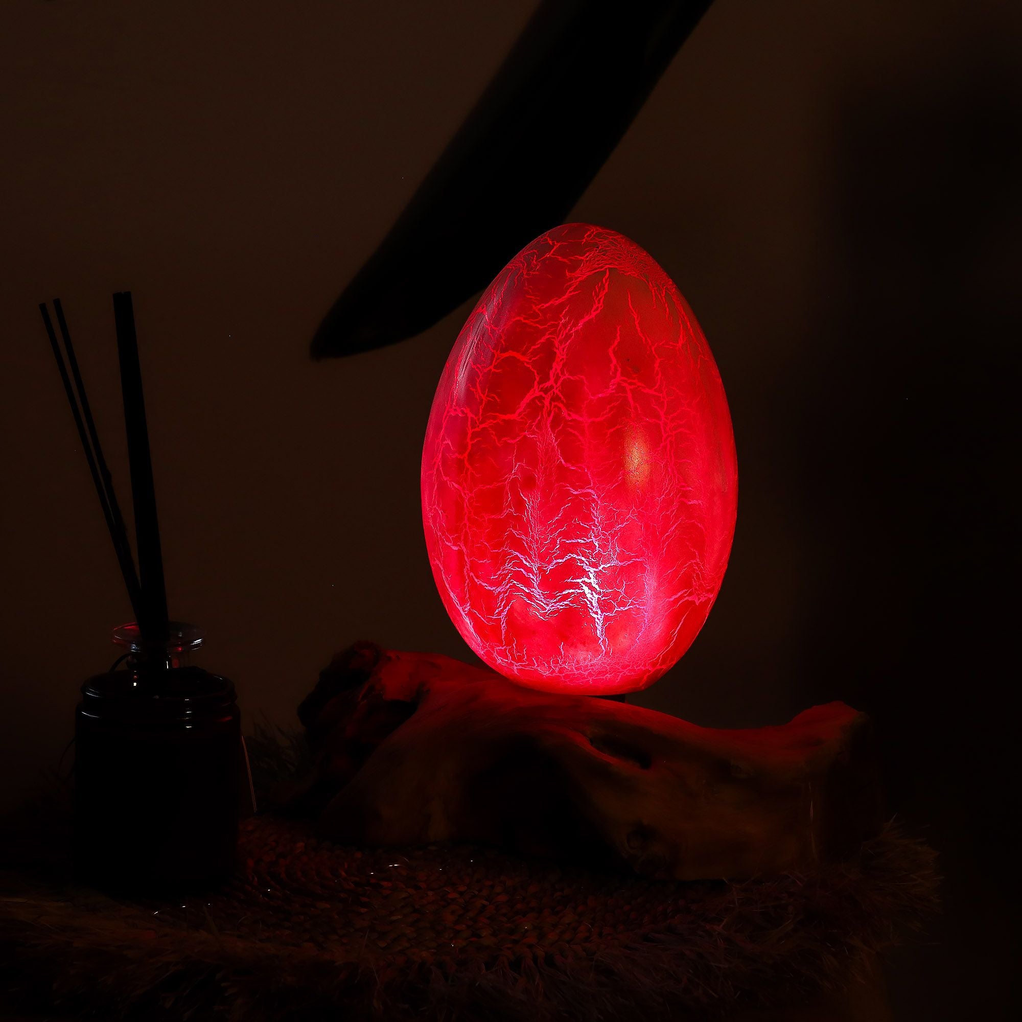 DriftGlow Lamp with Crackle Fire Egg Shade in Orange Finish