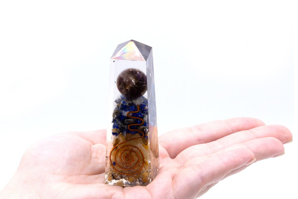 Stunning Orgonite Obelisk Power Point with Copper and Lapis Lazuli
