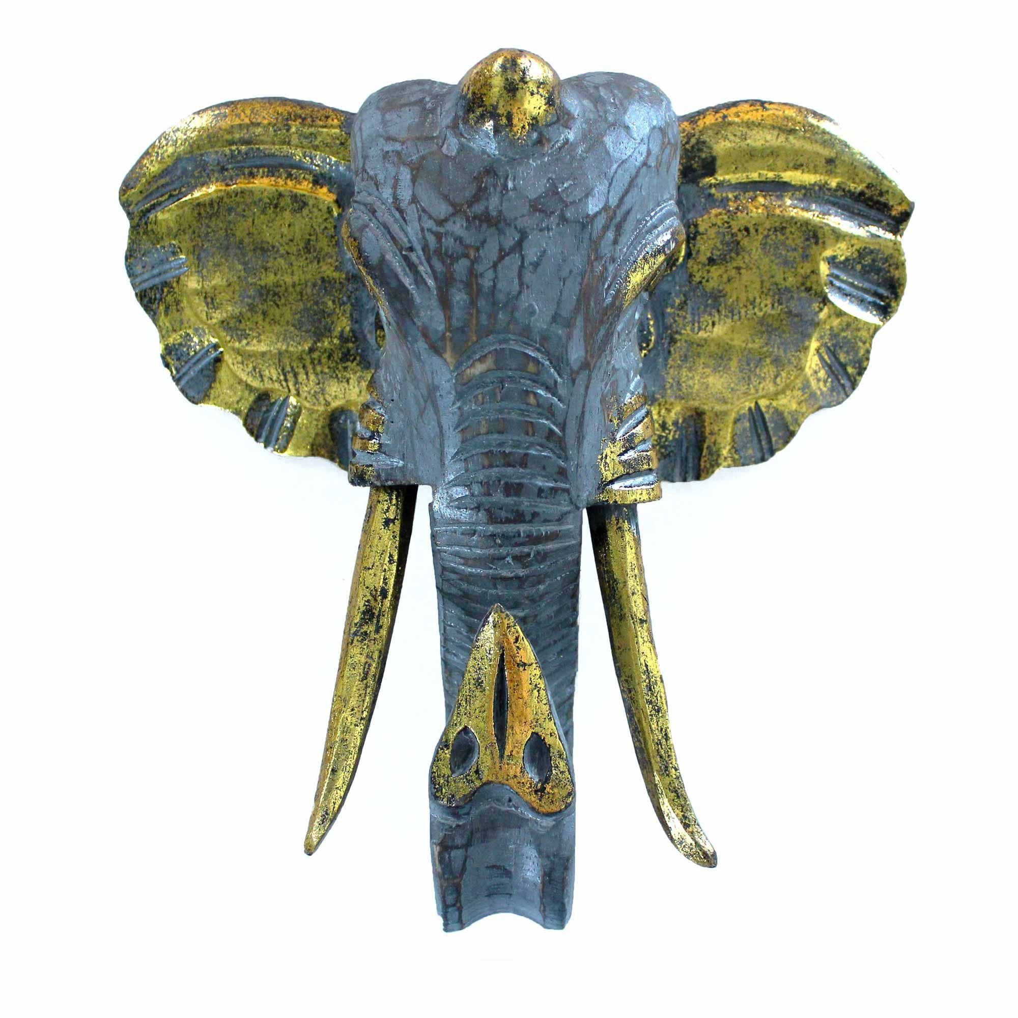 Large Gold and Grey Elephant Head for Home Decor Accent Piece