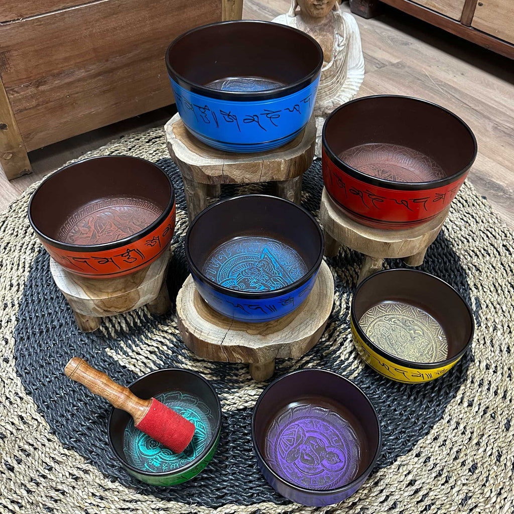 Small Chakra Set of Seven Singing Bowls for Home Decor Display