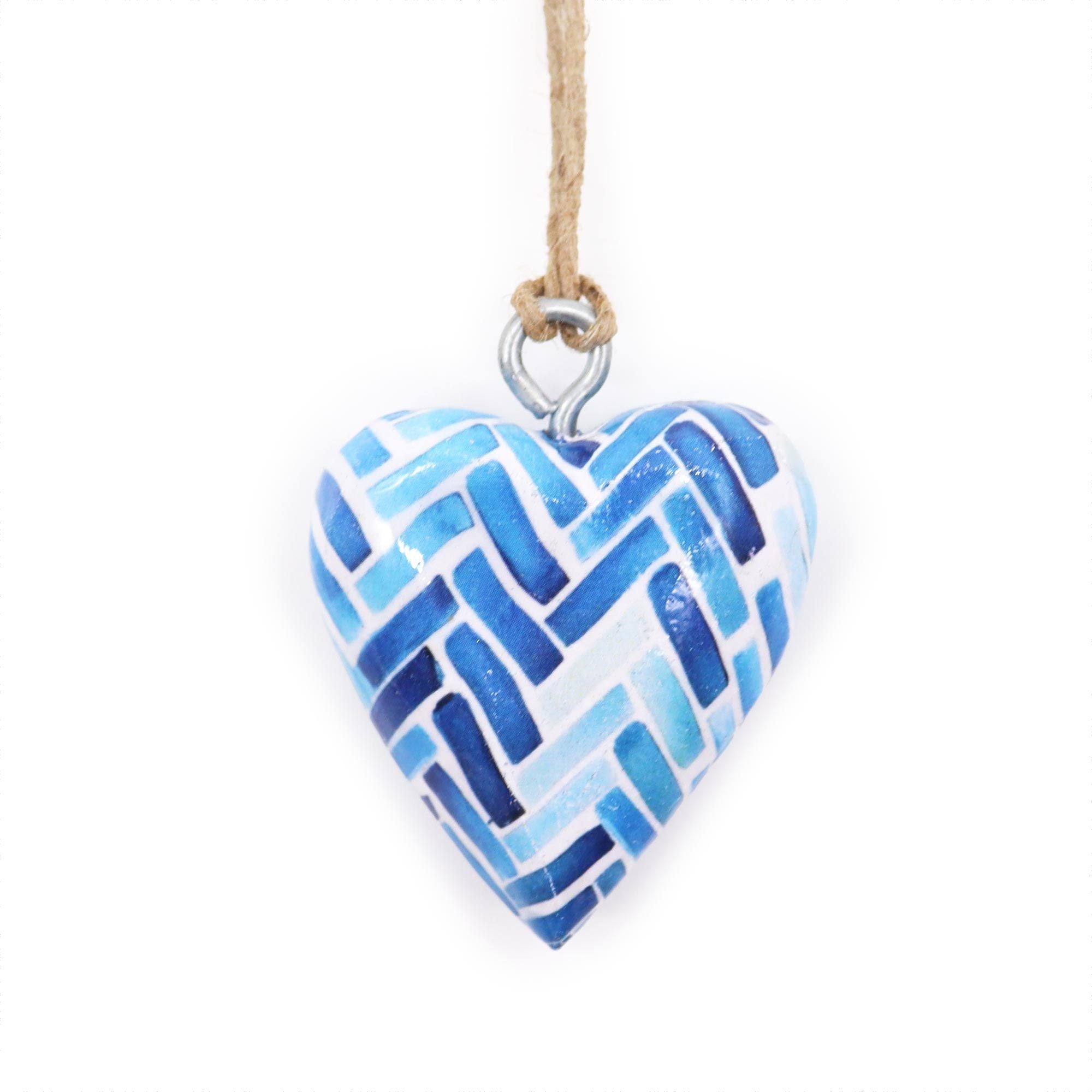 Small Decor Wood Heart with Blue Stripes for Stylish Displays