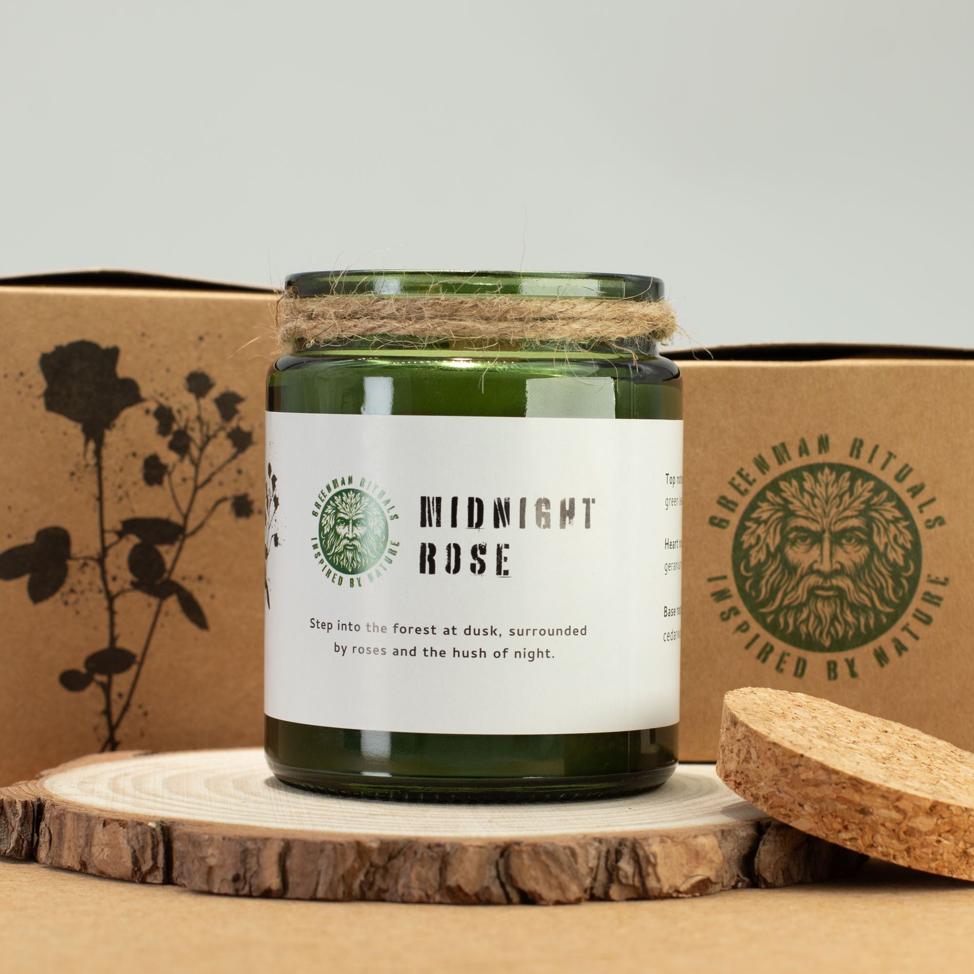 Greenman Woodwick Soy Candle Midnight Rose in Deep Green Jar