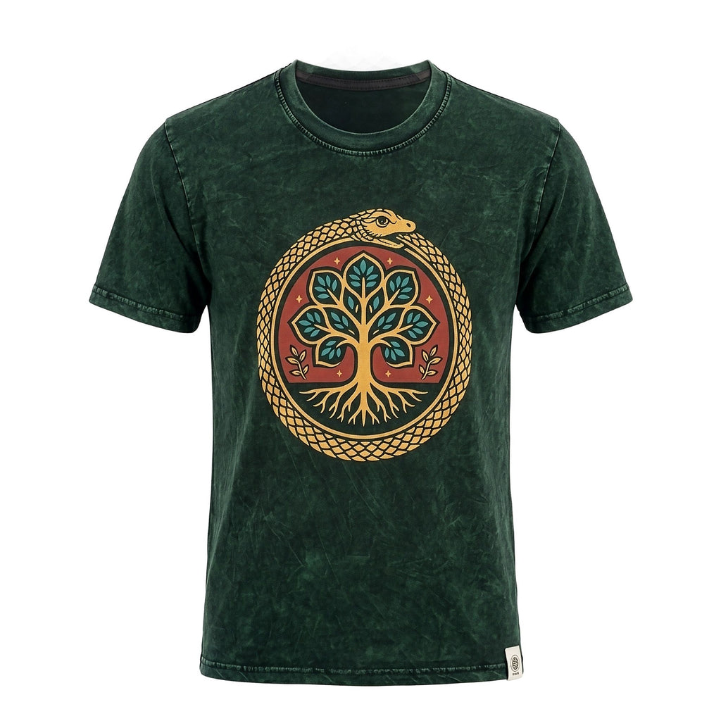Nomad Sari Stonewashed Cotton T Shirt with Tree of Life Design