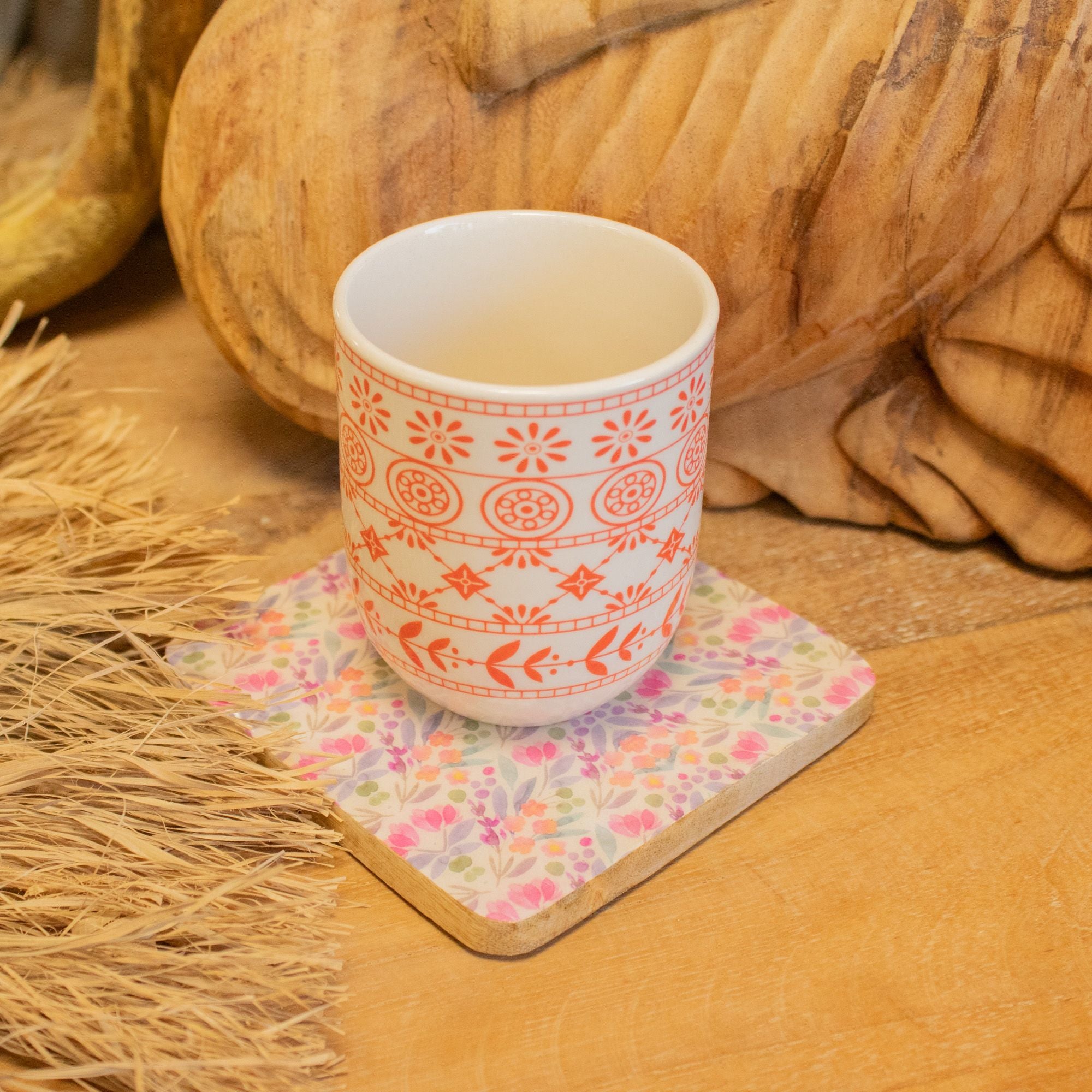 Set of 4 Square Coasters with Floral Design for Home Decor