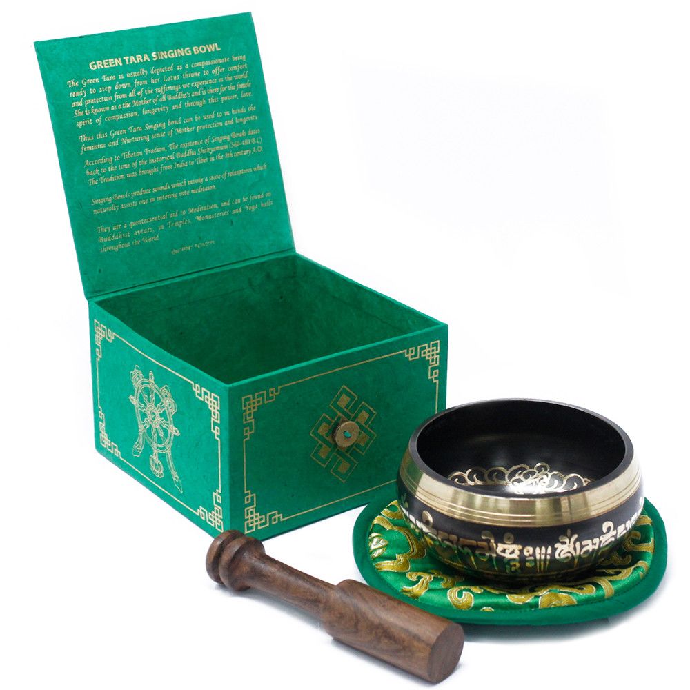 Green Tara Singing Bowl Set 10cm with Wooden Stick for Meditation