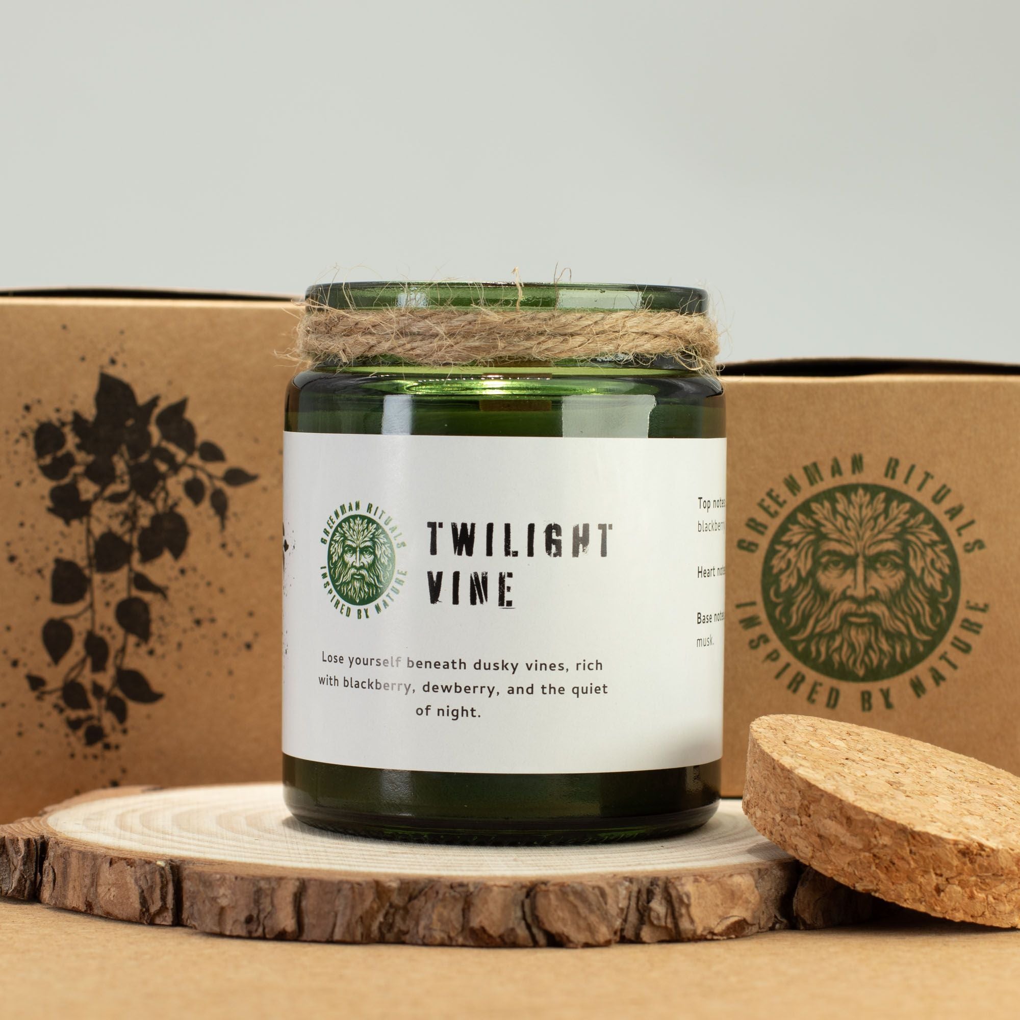Greenman Woodwick Soy Candle Twilight Vine in Green Glass Jar