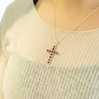 Indian Devotional Pendant - Silver Plated (45cm Chain)- Garnet Crucifix