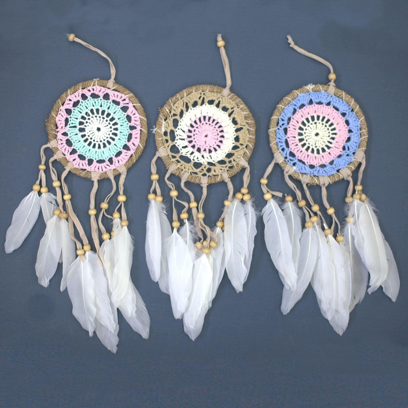 Pastel Pink Macramé Dream Catcher 12cm for Home Decor