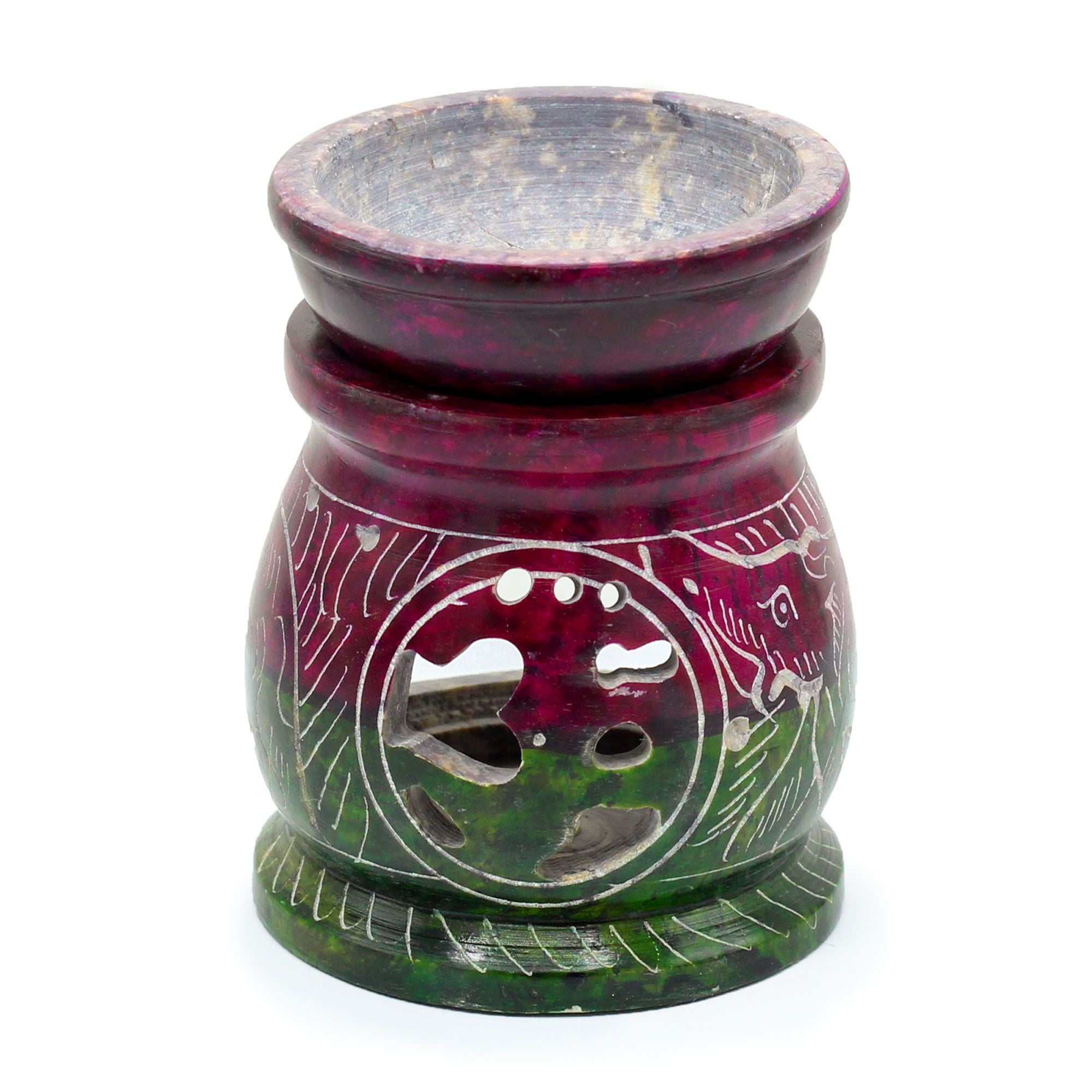 Small Coloured Soapstone Oil Burner 8cm with Om & Elephant Design