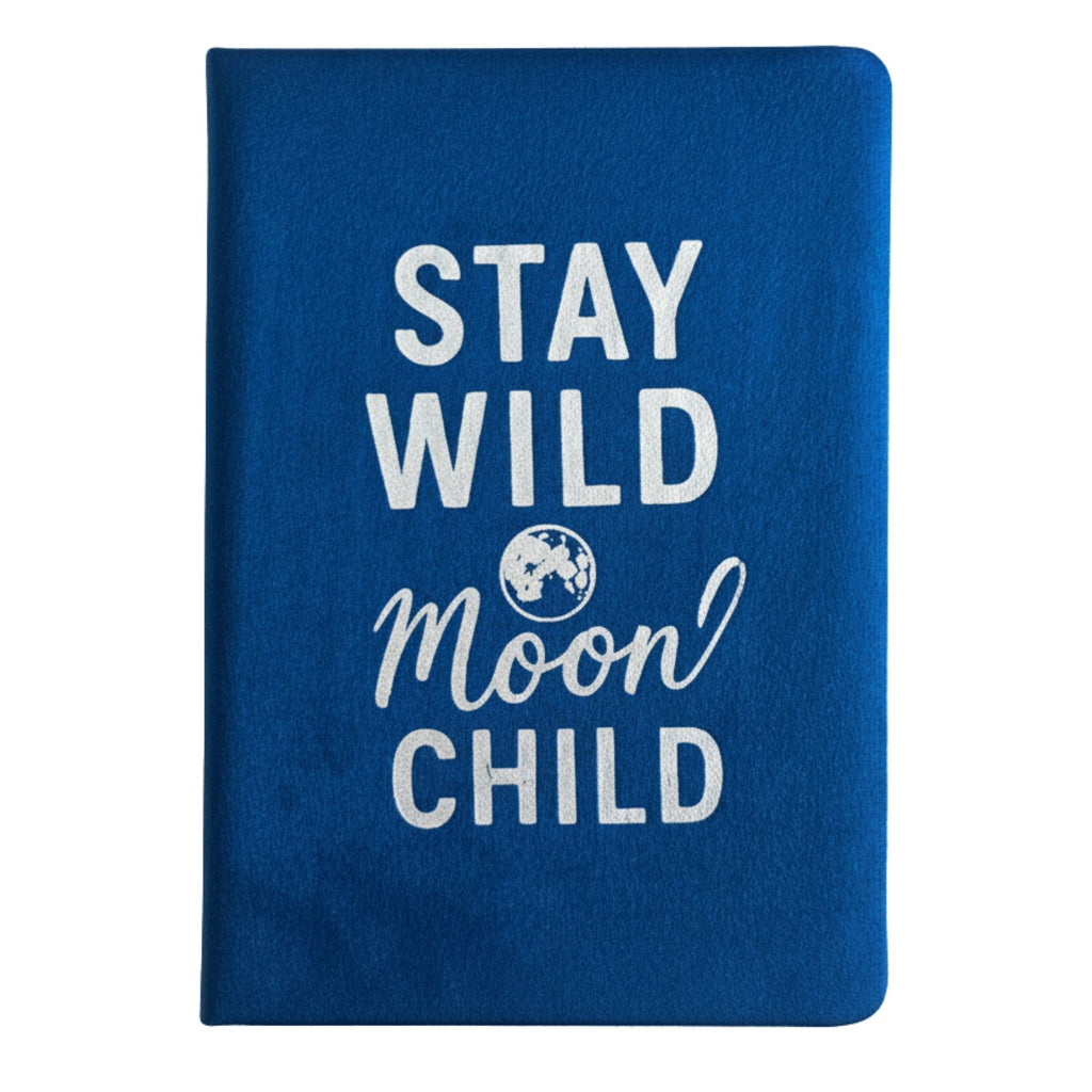 Dark Blue Velvet Notebook with Stay Wild Moon Child Design