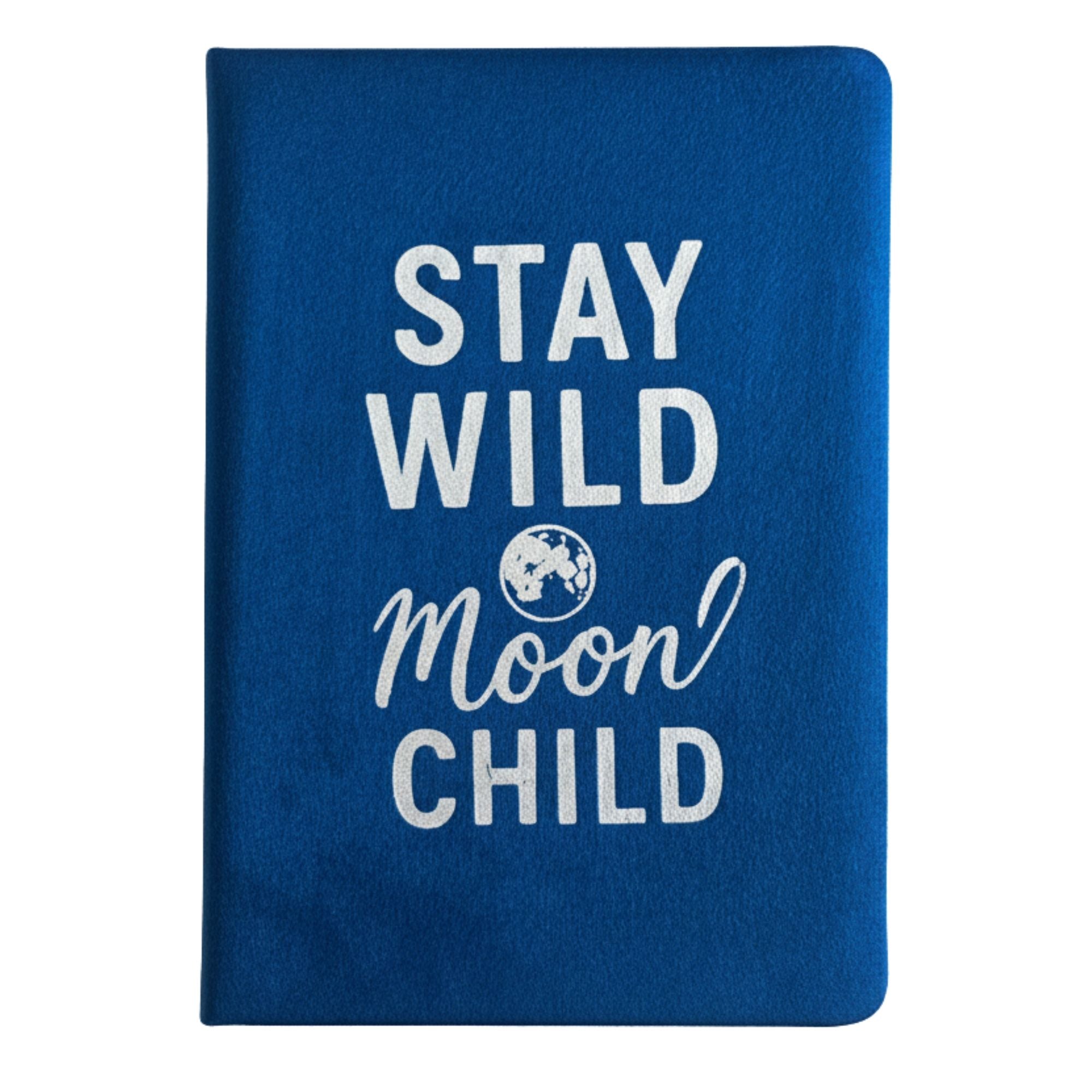 Dark Blue Velvet Notebook with Stay Wild Moon Child Design