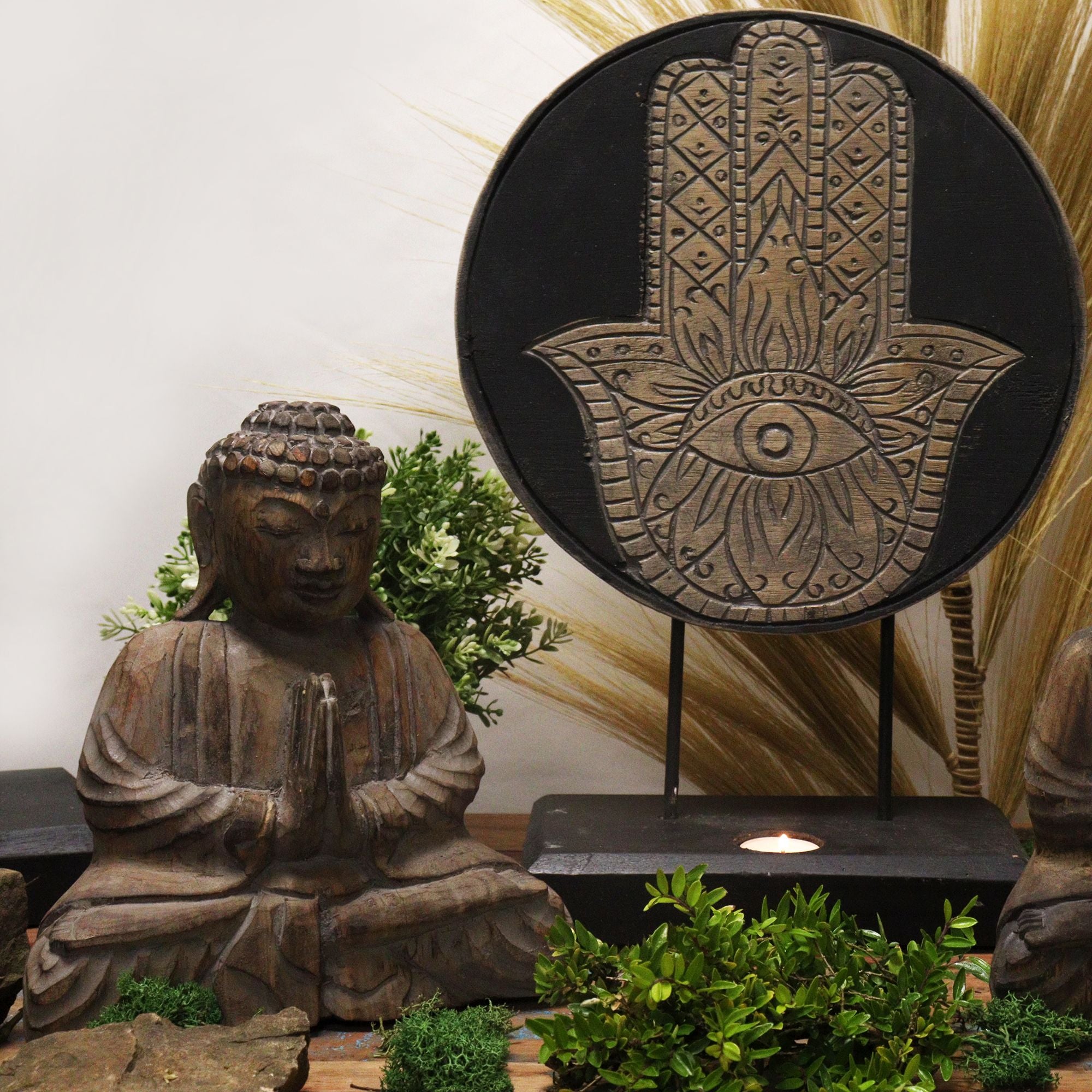 Buddha Feng Shui Set with Hamsa Design in Serene Grey Colour
