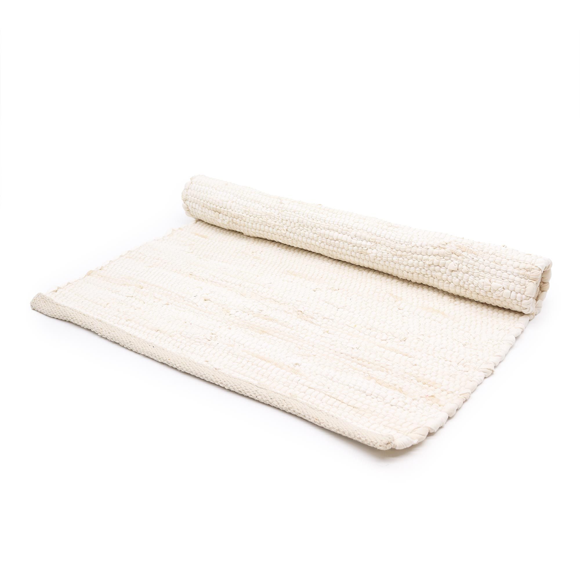 Medium Indian Handloom Cotton Rug in Cream for Home Decor