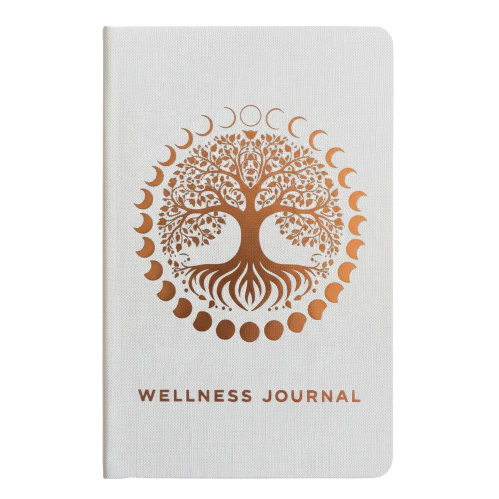Elegant White Wellness Journal with Rose Gold Tree of Life Design