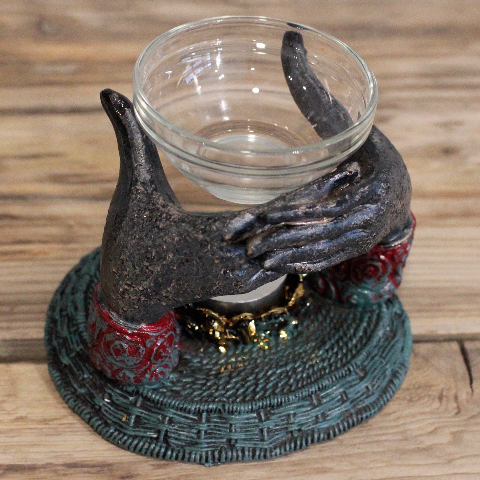 Antique Buddha Om Hands Oil Burner for Calm Home Decor and Relaxation