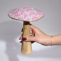 Large Wooden Mushroom Decorative Ornament with Floral Design