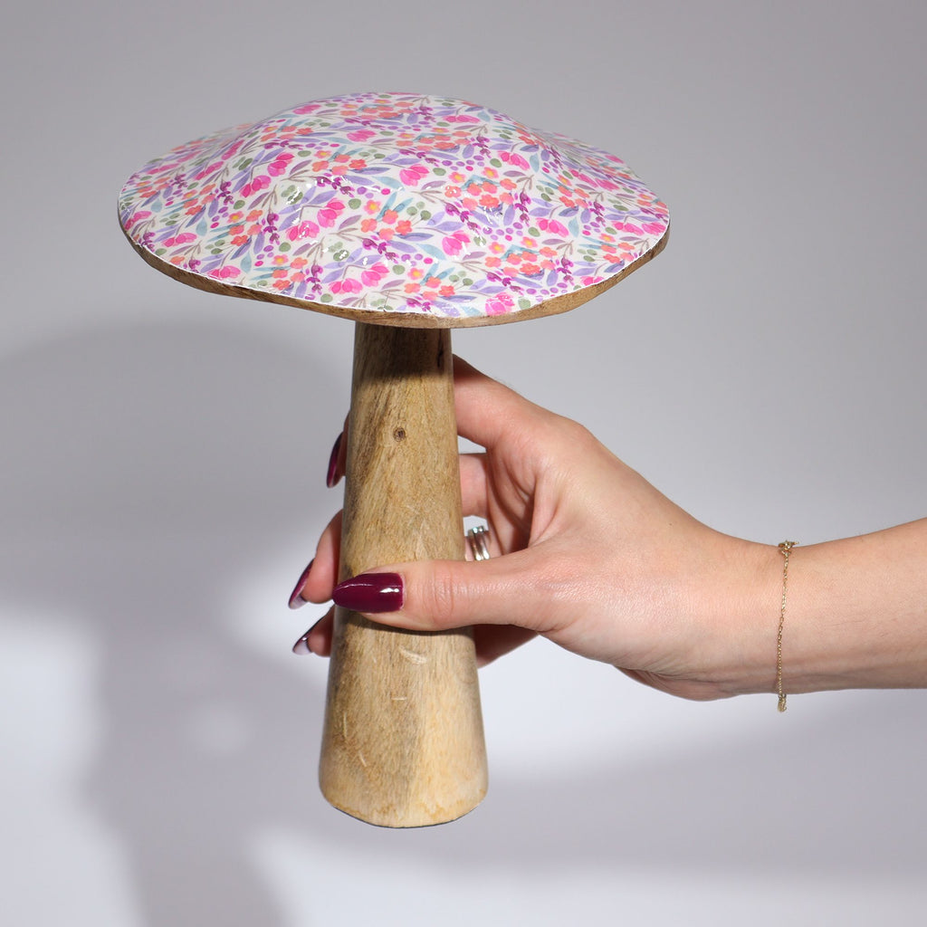 Large Enamelled Mushroom Ornament 20cm with Pastel Hearts Design