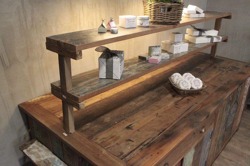 A&C Large Centre Display Table with Storage and Four Shelves
