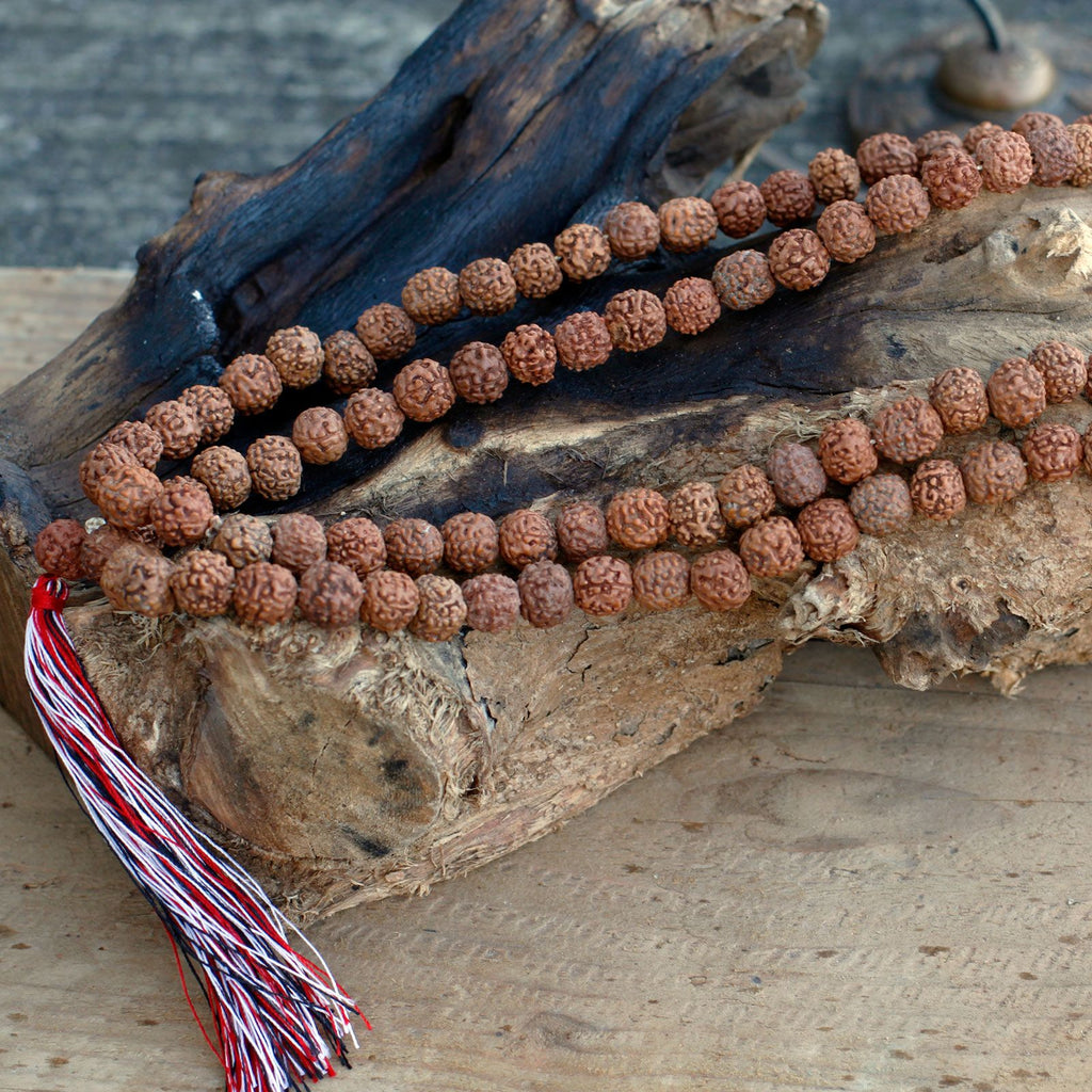 108 Rudraksha Mala Natural Beads with Chunky Tassel Design