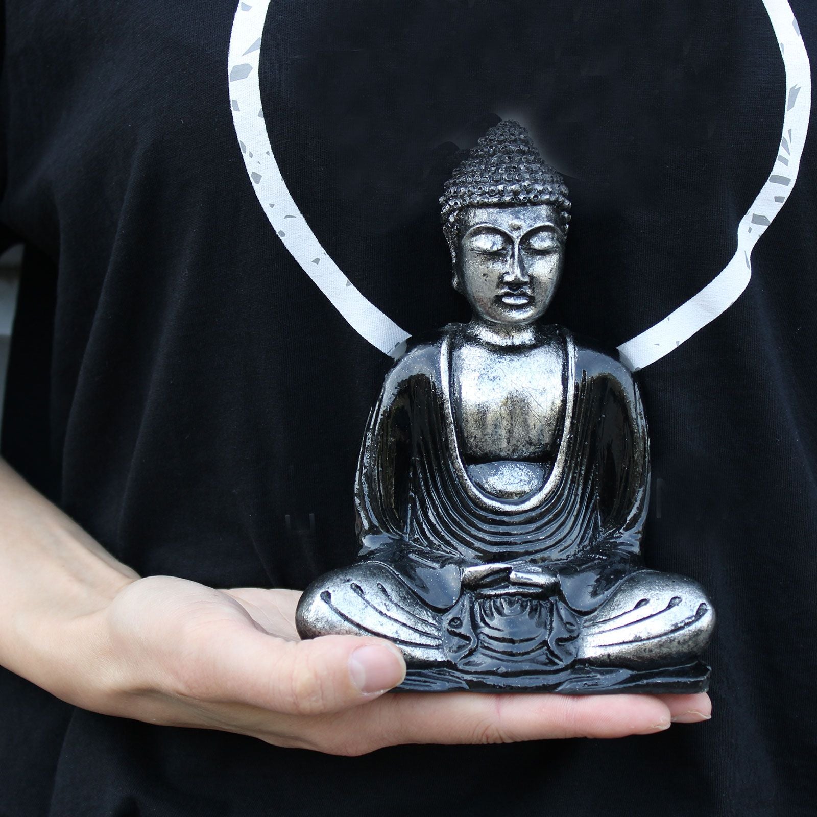 Medium Black and Grey Buddha Statue Hand Painted Resin Decor
