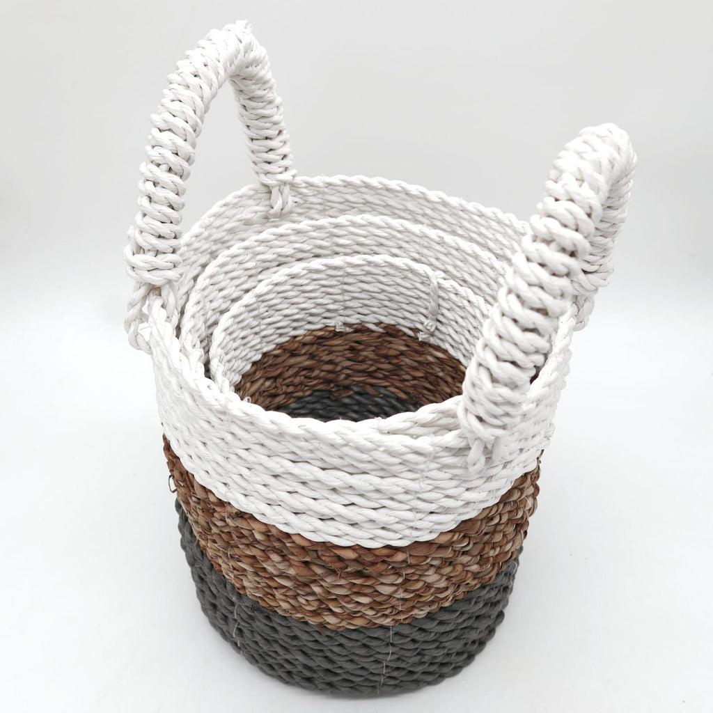 Seagrass Basket Set in Grey Natural and White for Stylish Storage