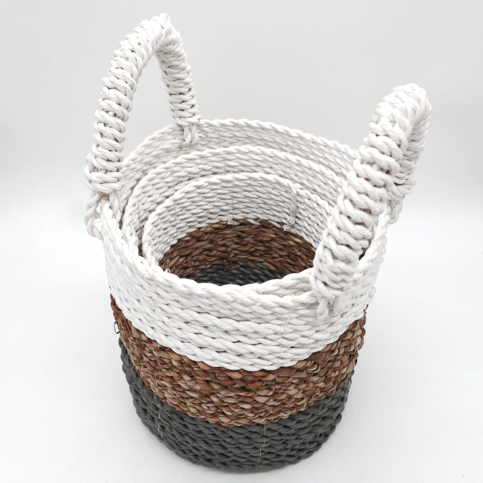 Seagrass Basket Set in Grey Natural and White for Stylish Storage