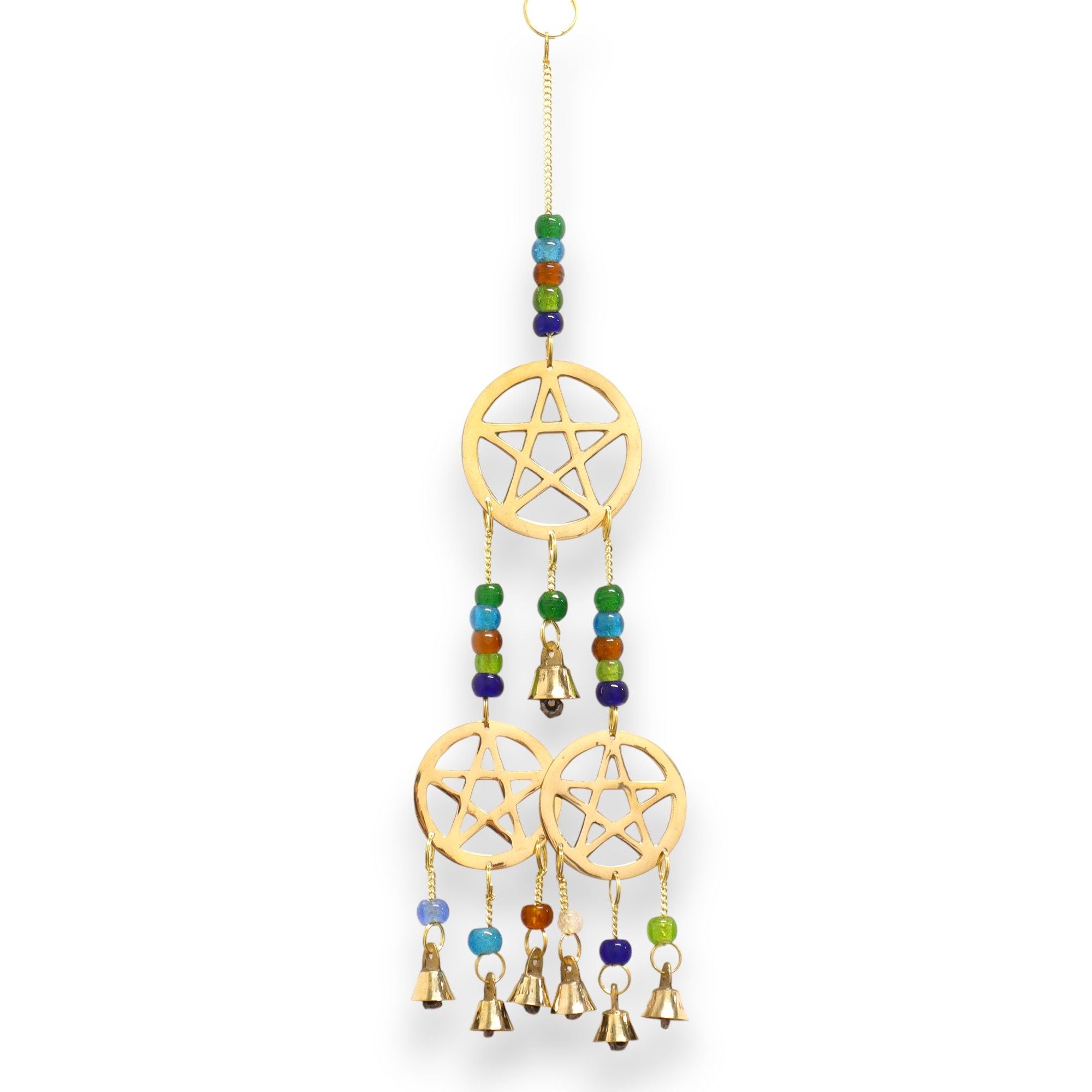 Indian Chimes Brass Tri Pentagram with 7 Bells for Tranquil Spaces