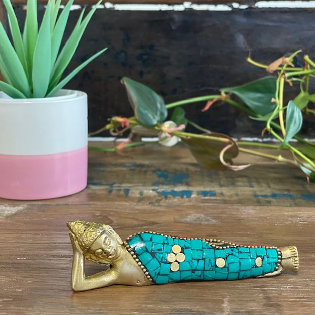 Brass Buddha Figure Lying Down 10cm for Tranquil Home Decor