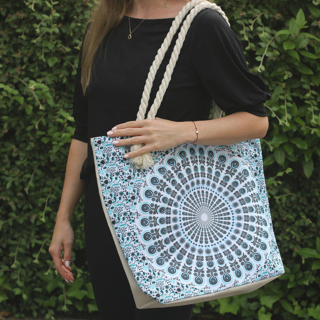 Rope Handle Mandela Bag in Sky Blue for Shopping and Beach Use