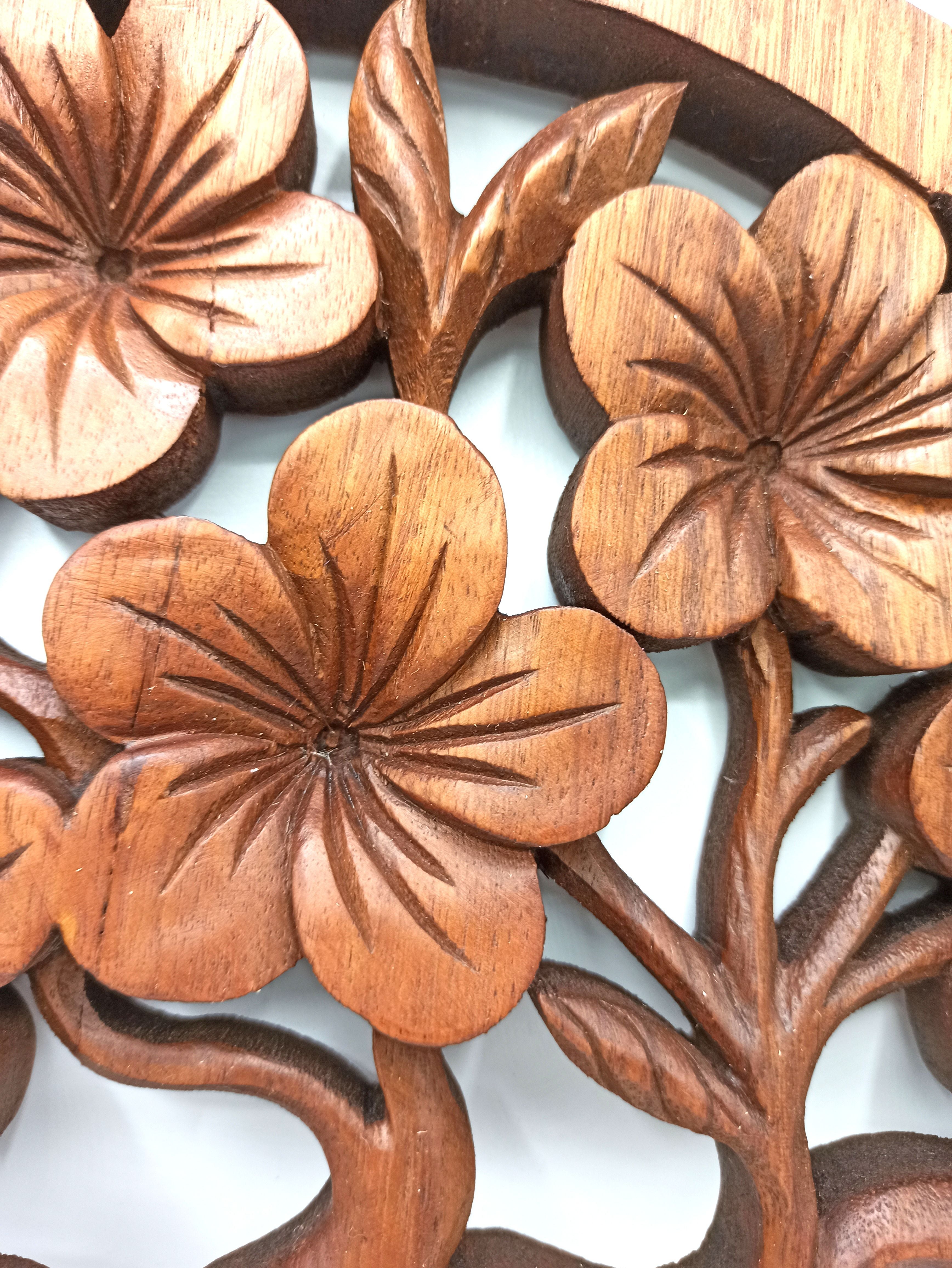 Tree of Life Frangipani Panel 40cm Decorative Wooden Wall Art