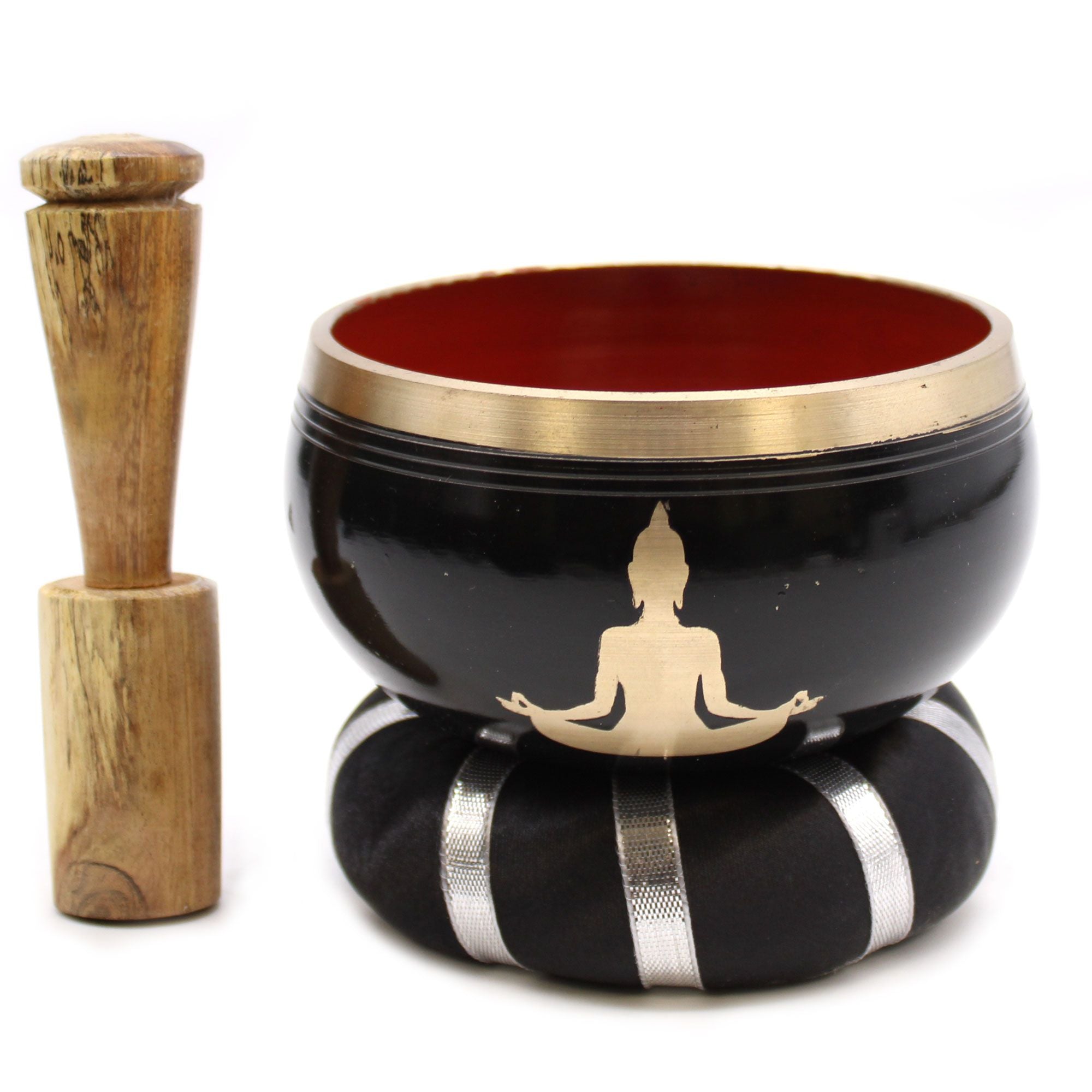 Buddha Singing Bowl Set Black and Orange 10.7cm for Meditation