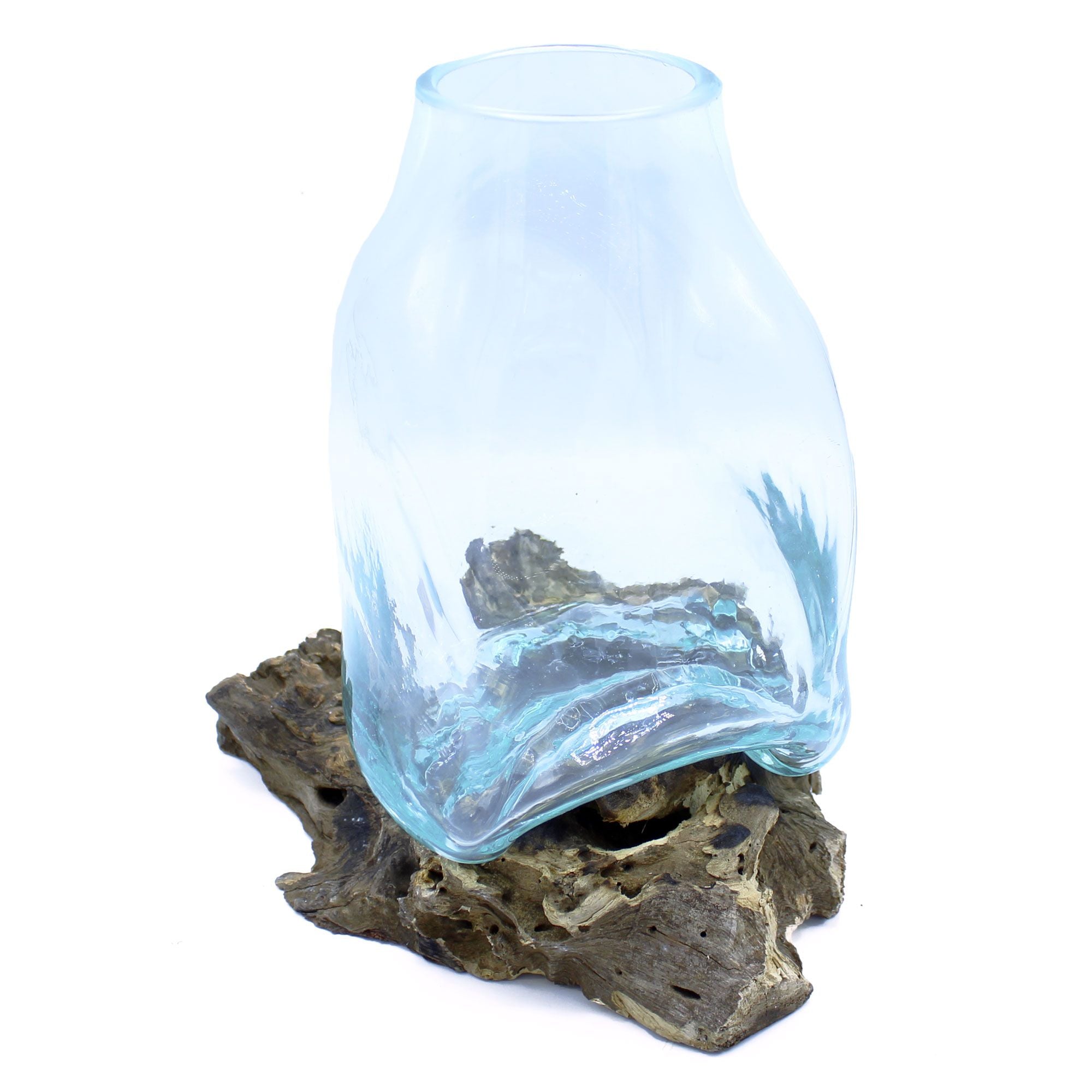 Large Molten Glass Vase Terrarium Jar on Wood for Home Decor