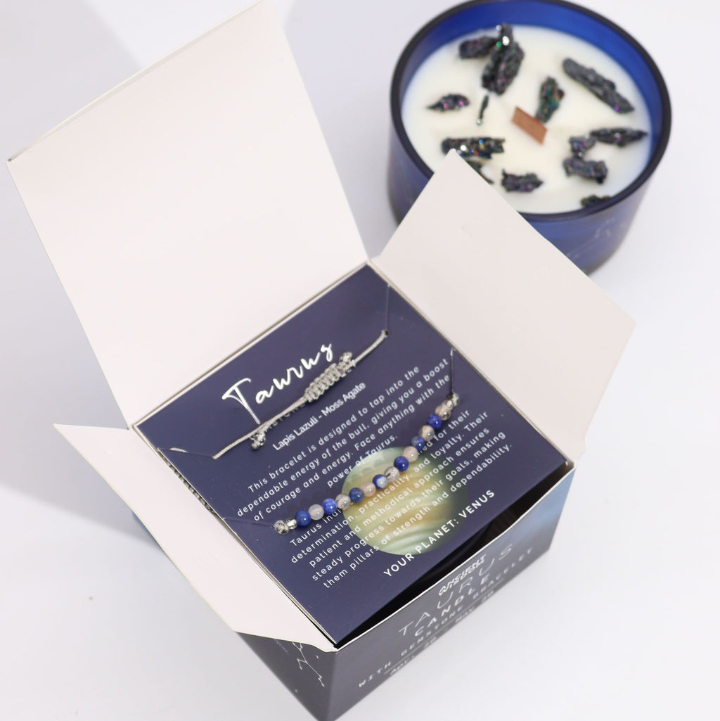 Zodiac Crystal Candle with Gemstone Bracelet for Taurus Lovers