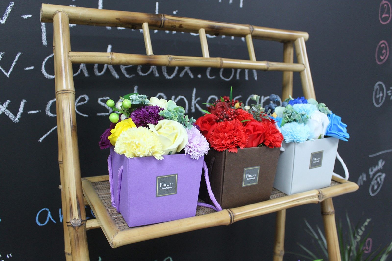 Soap Flower Bouquet with Lavender Rose and Carnation Design