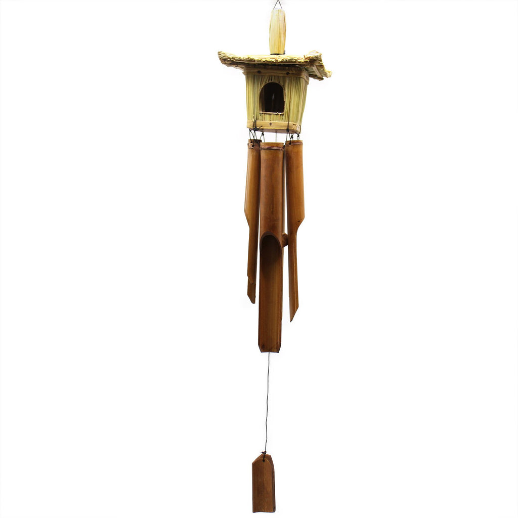 Square Seagrass Bird Box with Chimes for Charming Outdoor Decor