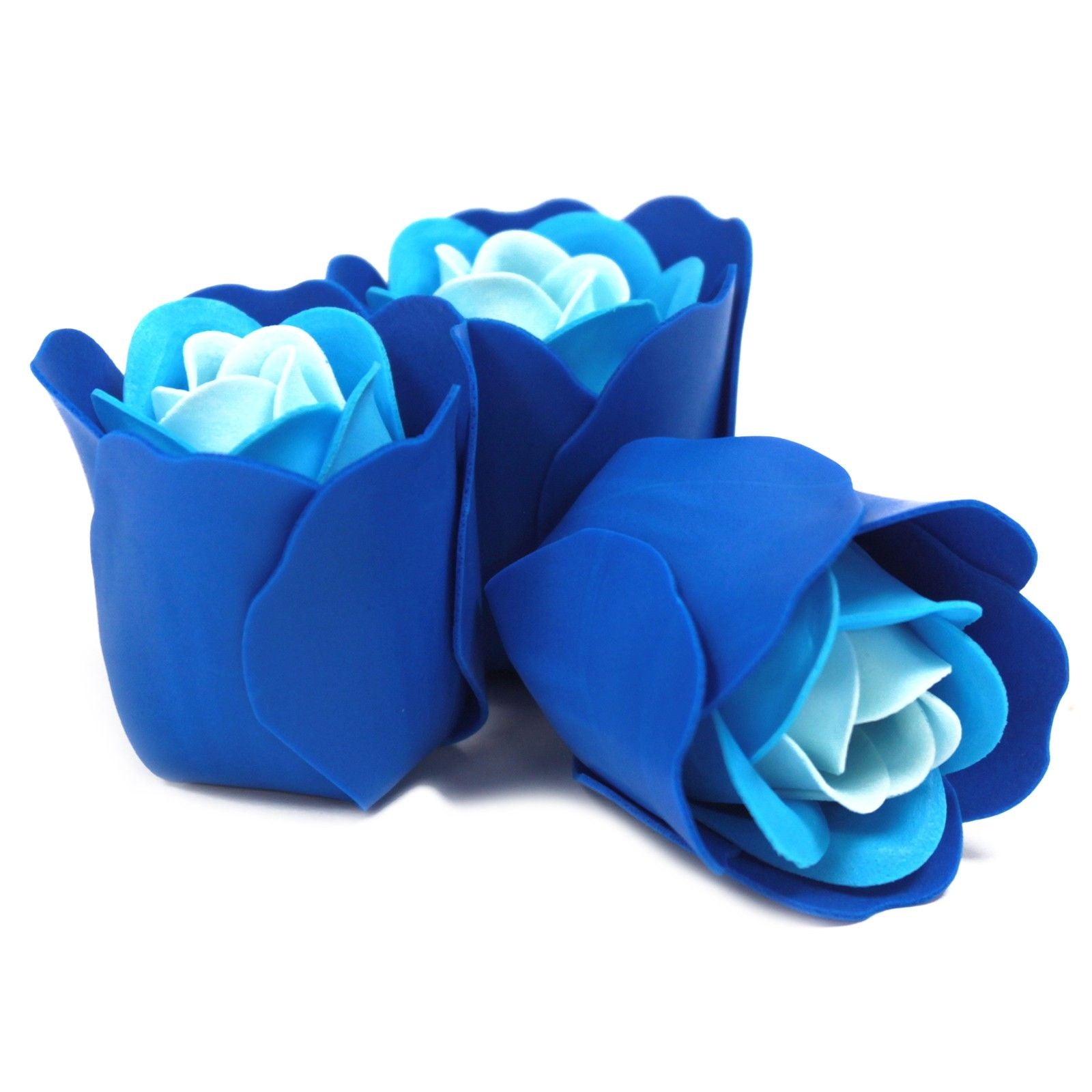 Set of 3 Blue Wedding Roses Soap Flower Heart Box Collection