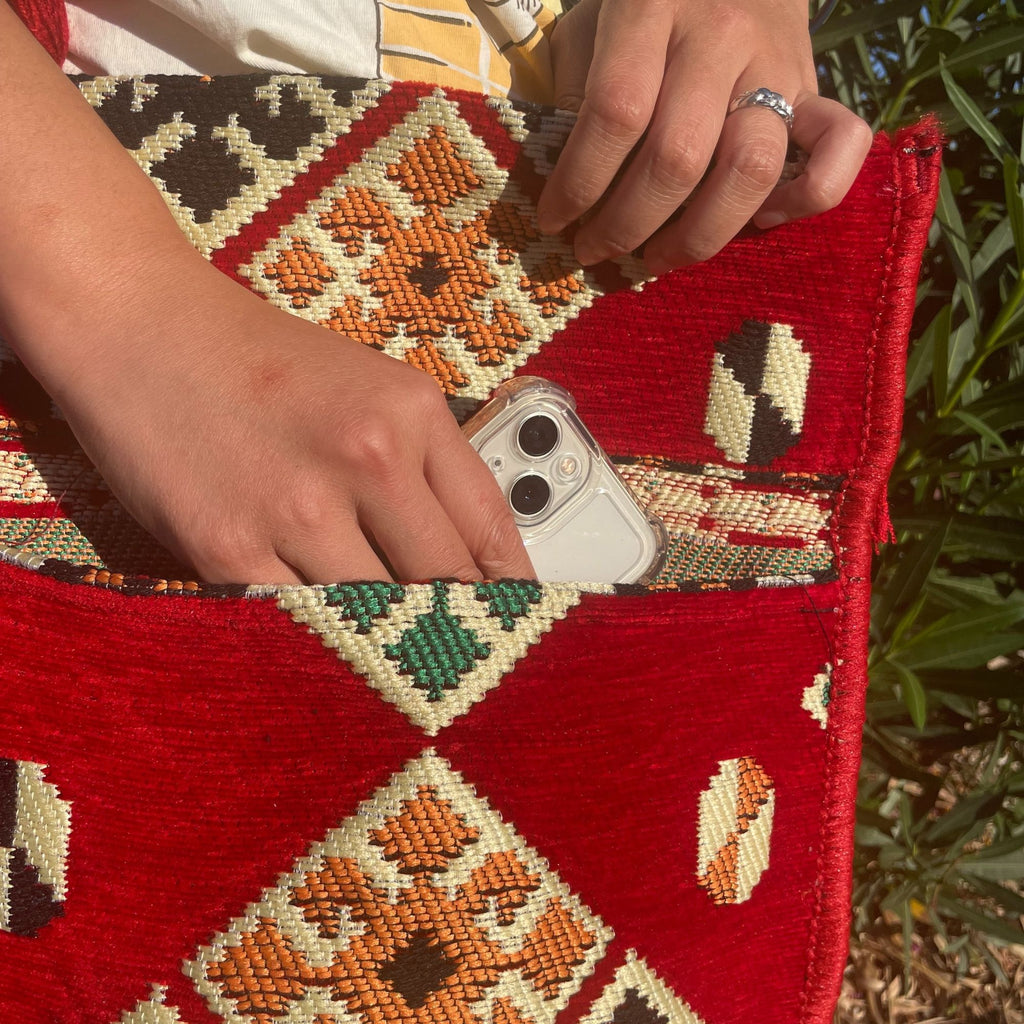Red Kilim Messenger Festival Bag for Stylish Summer Outings