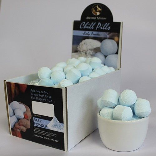 1.3Kg Box of Chill Pills Mini Bath Bombs in Baby Powder Scent