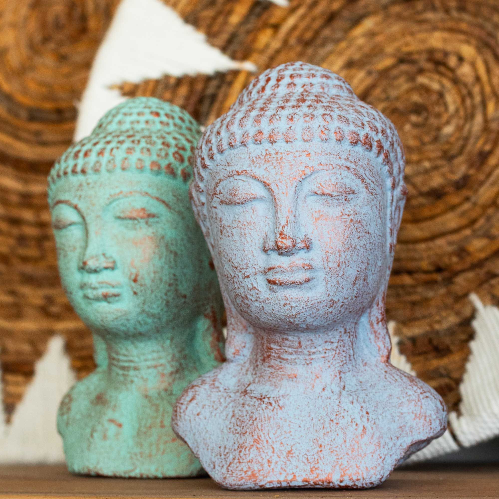 Tranquility Buddha Head Decorative Statue in Blue Copper Finish